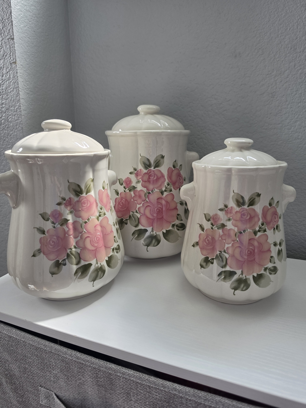 Gibson Ceramic Canister Set with Pink Roseland Design